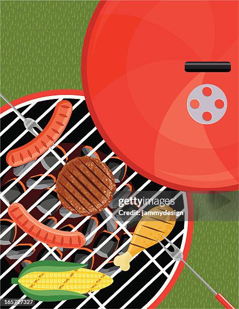 grillen sie auf der barbecue - gartengrill stock-grafiken, -clipart, -cartoons und -symbole