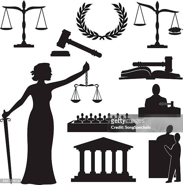 ilustraciones, imágenes clip art, dibujos animados e iconos de stock de silueta de justicia - jurado derecho