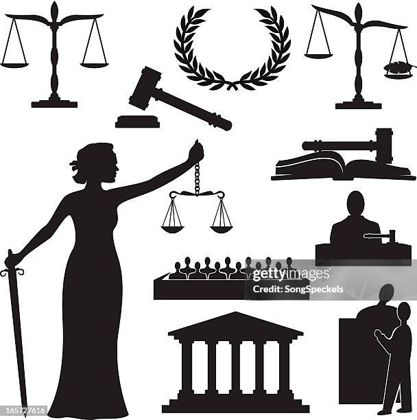 justice silhouette - blindfold stock illustrations