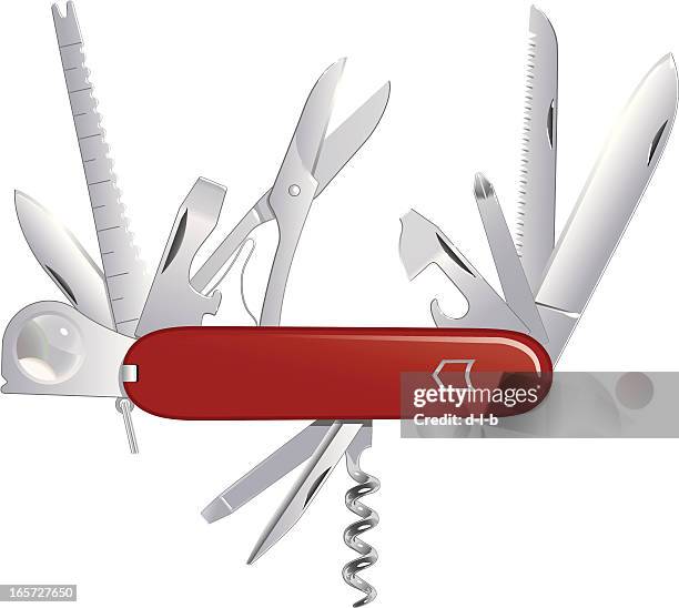 stockillustraties, clipart, cartoons en iconen met do it all pocket knife - getand