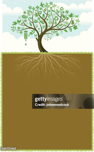 environmental tree poster - tree roots stock illustrations