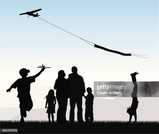 familyfun vector silhouette - remote control airplane stock illustrations