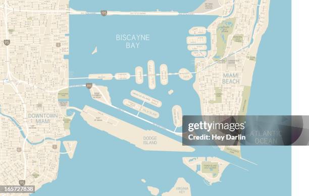 miami downtown map - biscayne bay stock illustrations