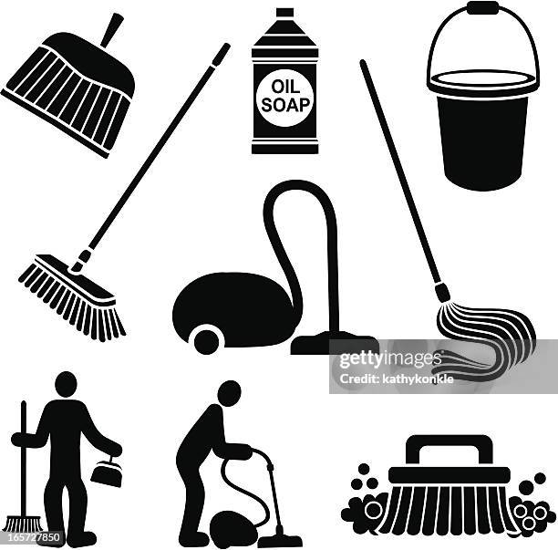 ilustraciones, imágenes clip art, dibujos animados e iconos de stock de limpieza de la planta - dustpan and brush