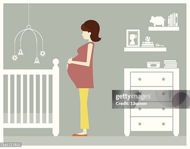 schwangere frau mit baby-zimmer - kommode stock-grafiken, -clipart, -cartoons und -symbole