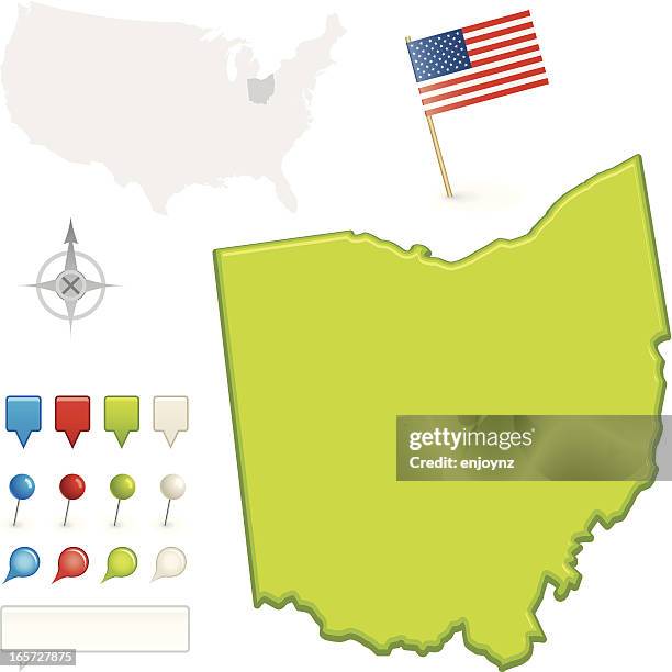ohio state map - ohio flag stock illustrations
