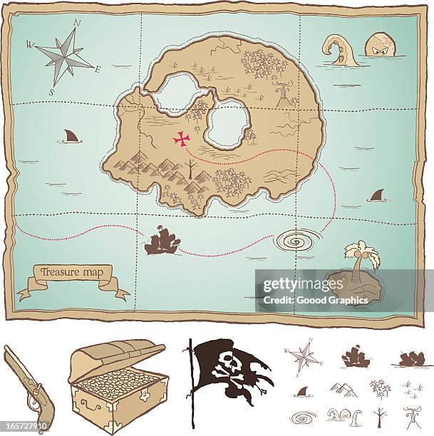 pirate treasure map - sepia stock illustrations