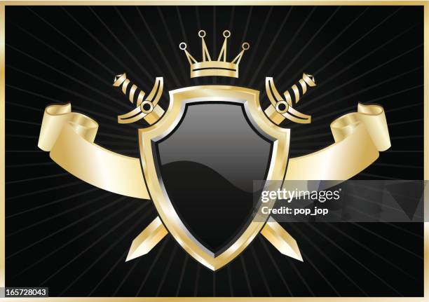 shield und schleife - schwert stock-grafiken, -clipart, -cartoons und -symbole