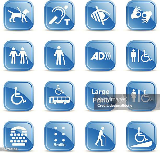ilustraciones, imágenes clip art, dibujos animados e iconos de stock de señales de accesibilidad para personas con discapacidades - disabled accessible boarding sign
