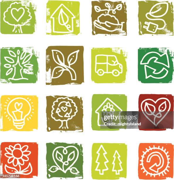 nature and recycling block icons - seedling stock illustrations