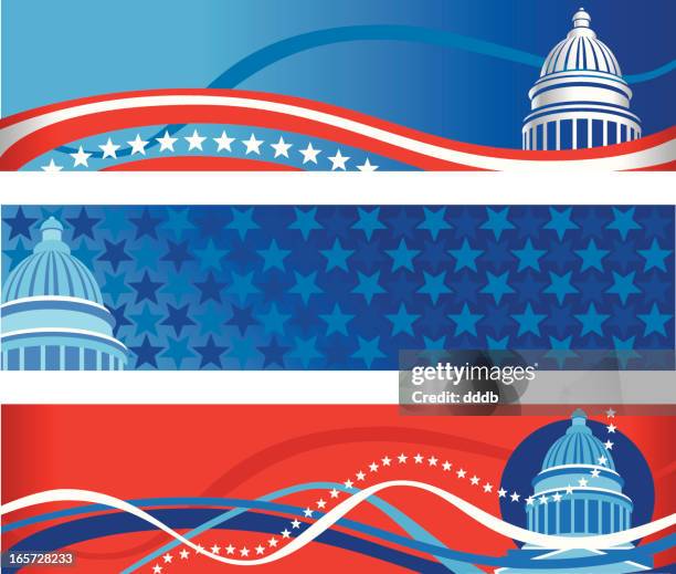ilustraciones, imágenes clip art, dibujos animados e iconos de stock de capitol política banners - edificio del capitolio washington dc