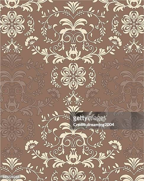 a brown and tan victorian floral pattern - baroque stock illustrations