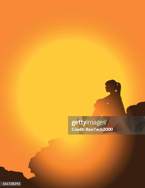 hiker at sunset - sunrise yoga stock illustrations