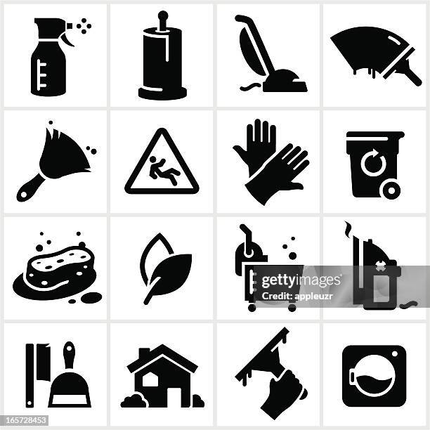 black cleaning icons - kitchen roll stock illustrations