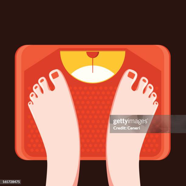 feet on bathroom weight scale - woman painting toenails stock illustrations