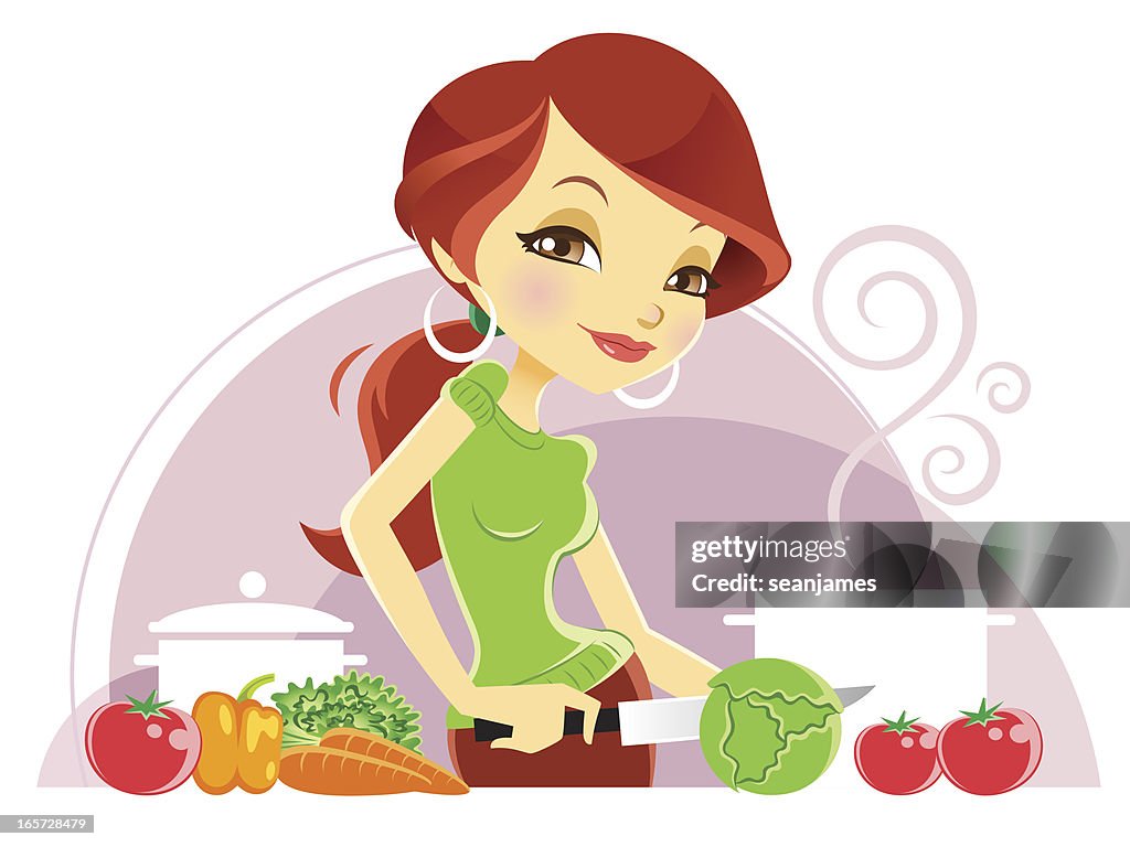 Cute Woman Cooking While Cutting Vegetables High-Res Vector Graphic - Getty Images Cute Woman Cooking While Cutting Vegetables High-Res Vector Graphic - Getty Images