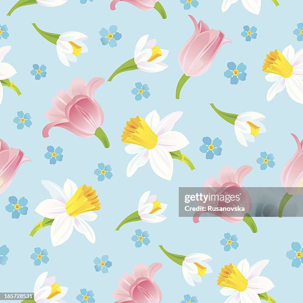 spring floral pattern - tulips and daffodils stock illustrations