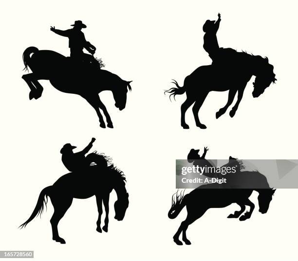 ilustrações de stock, clip art, desenhos animados e ícones de ridemcowboy - cavalo selvagem arqueado