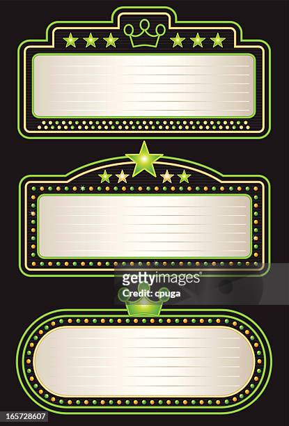 green yellow neon theater marquees - theater marquee commercial sign stock illustrations