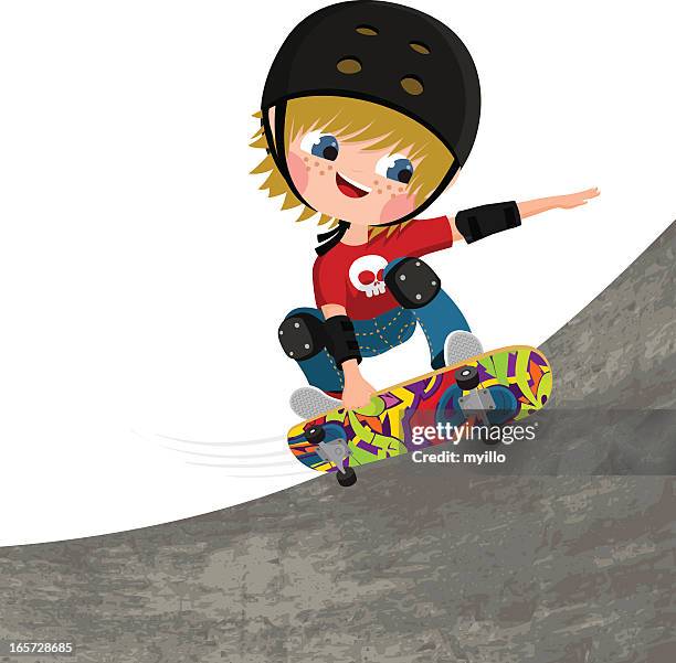 stockillustraties, clipart, cartoons en iconen met skater, boy, skateboard fun illustration vector - helmet