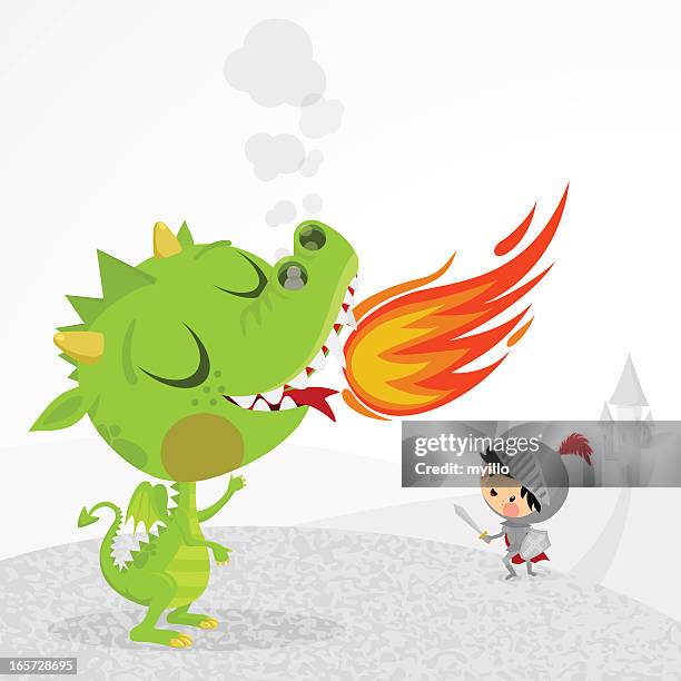 dragon and knight - ganzkörperrüstung stock-grafiken, -clipart, -cartoons und -symbole