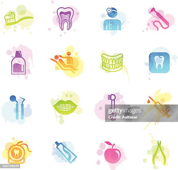 stains icons - dental care - electric toothbrush white background stock illustrations