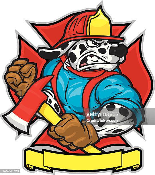 illustrations, cliparts, dessins animés et icônes de pompier chien - mascotte