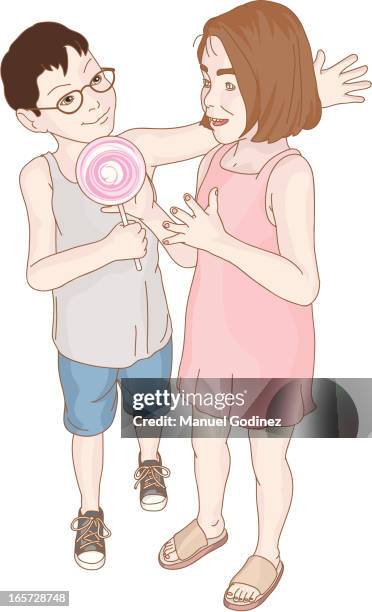 sharing candy - friends sharing food stock illustrations