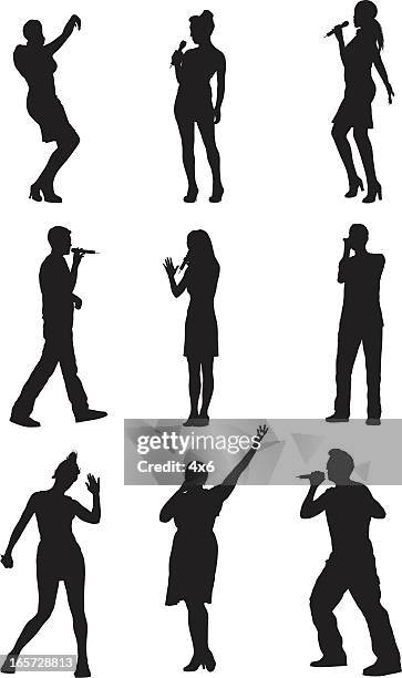 people singing into a microphone - woman microphone stock illustrations