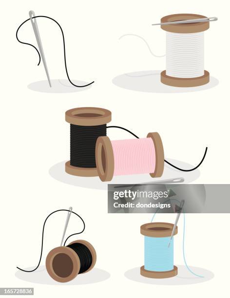 sewing needle and thread - spool stock illustrations