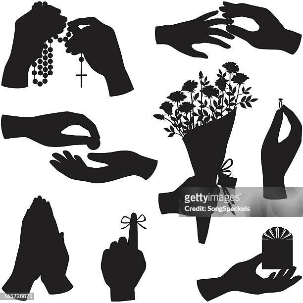 hand silhouettes - receive flowers stock illustrations