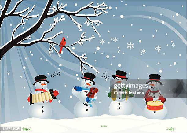 snowman christmas carol - accordion stock illustrations