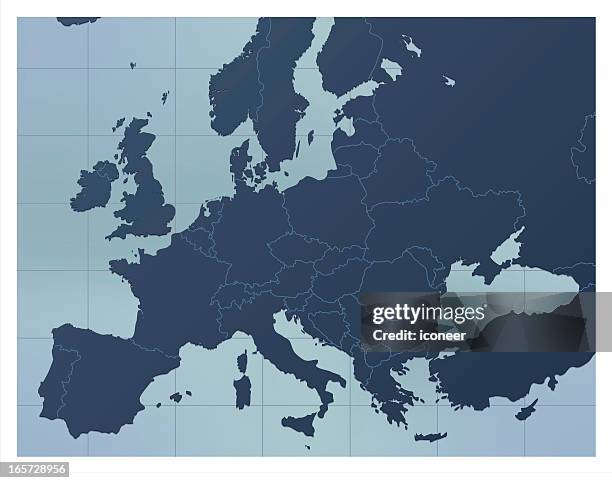 europa karte dark blue - österreich karte stock-grafiken, -clipart, -cartoons und -symbole