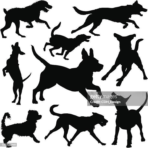ilustraciones, imágenes clip art, dibujos animados e iconos de stock de siluetas de perros - dog silhouette