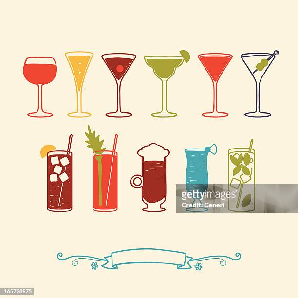 wine and cocktails - martini glass stock illustrations