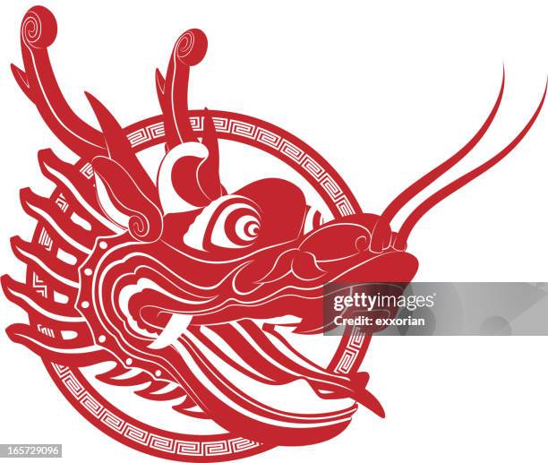 ilustrações de stock, clip art, desenhos animados e ícones de dragão chinês cabeça de símbolo de corte de papel - dragão chinês