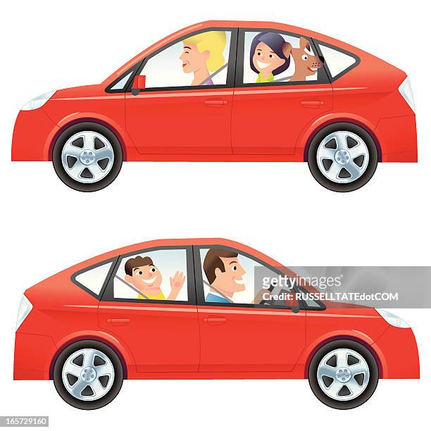 ilustrações, clipart, desenhos animados e ícones de mãe e pai de - dividindo carro
