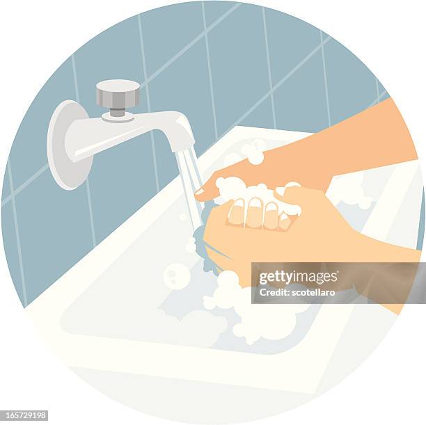 hände waschen - washing hands stock-grafiken, -clipart, -cartoons und -symbole