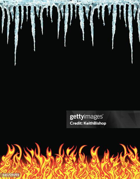 fire and ice, flames & icicles, hot-n-cold background - hot and cold temperature stock illustrations