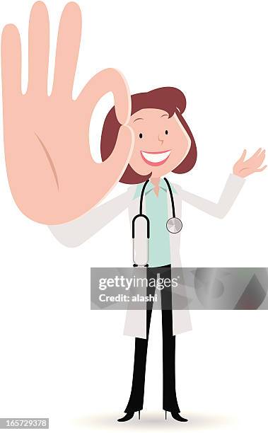 female doctor smiling and gesturing ok hand sign - orthopedic surgeon stock illustrations