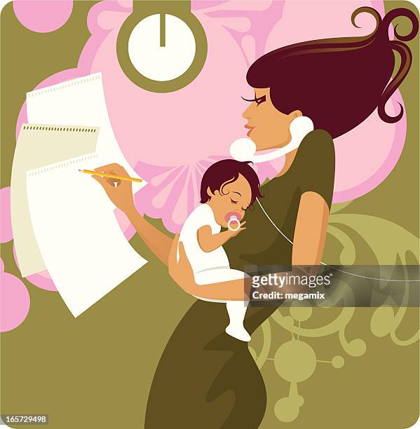busy mother. - working mother stock illustrations