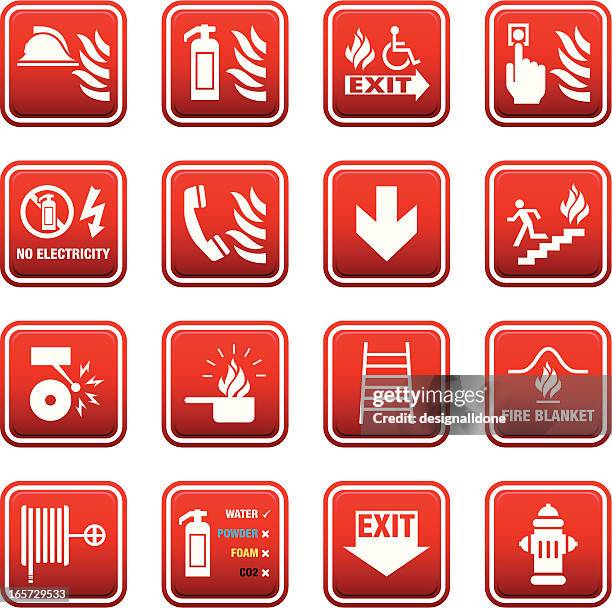 bildbanksillustrationer, clip art samt tecknat material och ikoner med fire safety signs - eld