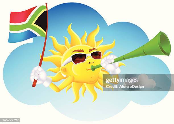 funny sun with vuvuzela - african soccer fans stock illustrations