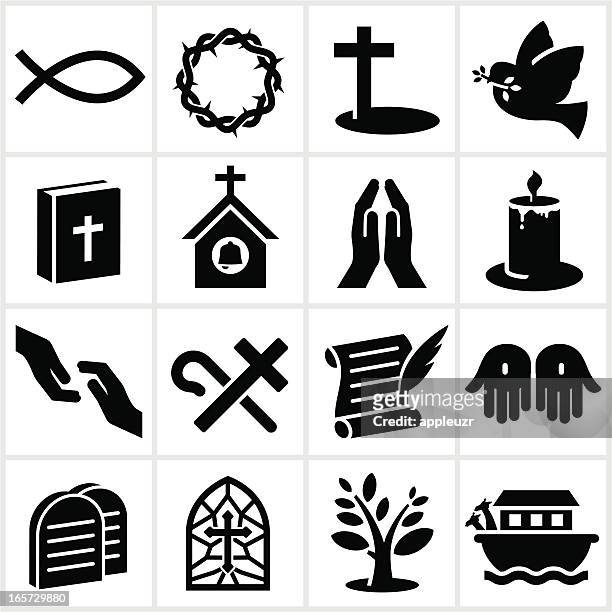 ilustraciones, imágenes clip art, dibujos animados e iconos de stock de cristianismo iconos negro - religious equipment