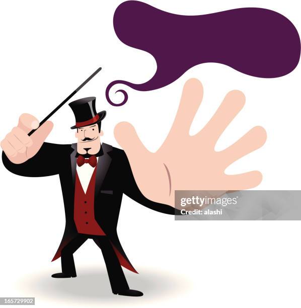 zauberer performing tricks mit zauberstab - magic fashion trade show stock-grafiken, -clipart, -cartoons und -symbole