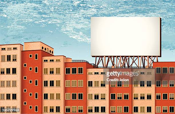 buildings and billboard with cloudy background - high up stock illustrations