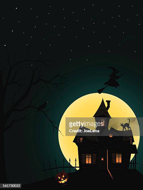 ilustraciones, imágenes clip art, dibujos animados e iconos de stock de spooky house - pumpkin cats