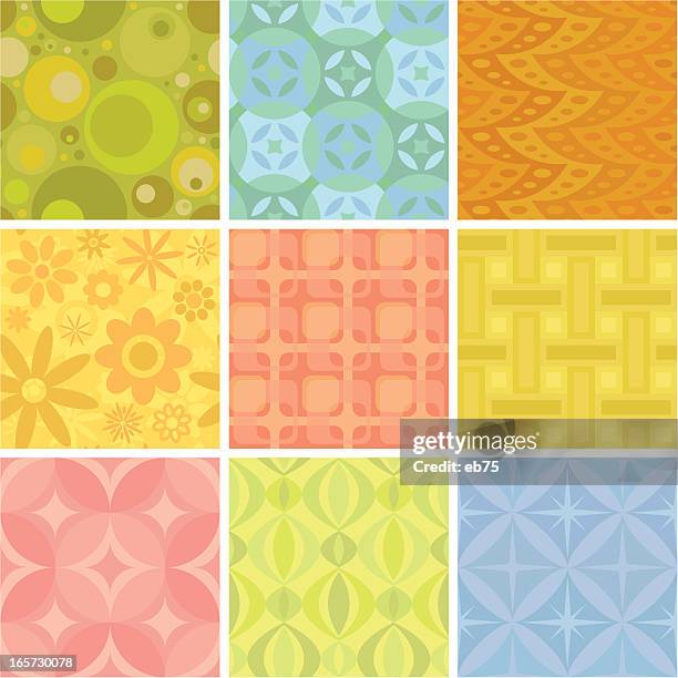 nine seamless retro patterns - tacky wallpaper stock illustrations