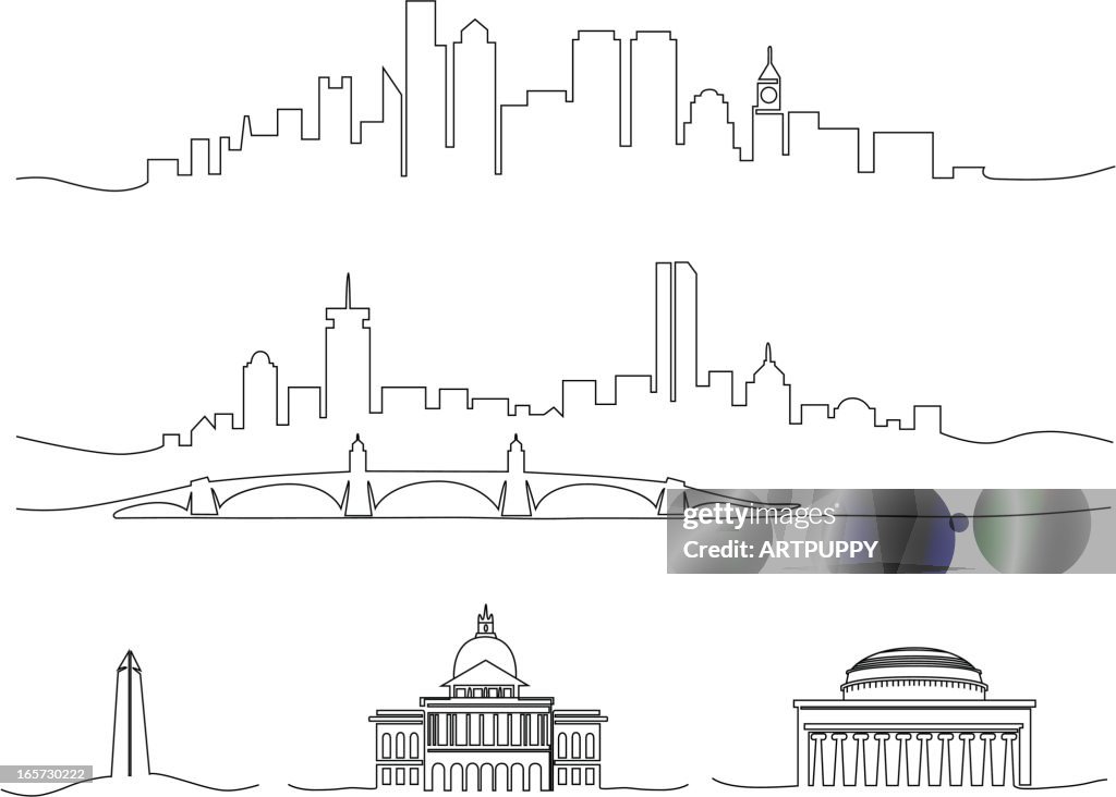 Stylized Line Drawing Of Boston