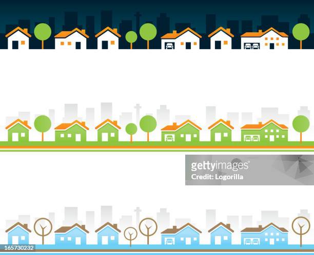 seamless real estate borders - suburban background stock illustrations